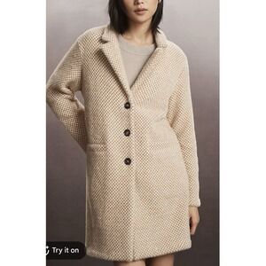 Sanctuary x Anthropologie Hometown Fuzzy Knit Long Coat Large Checks NWT $168